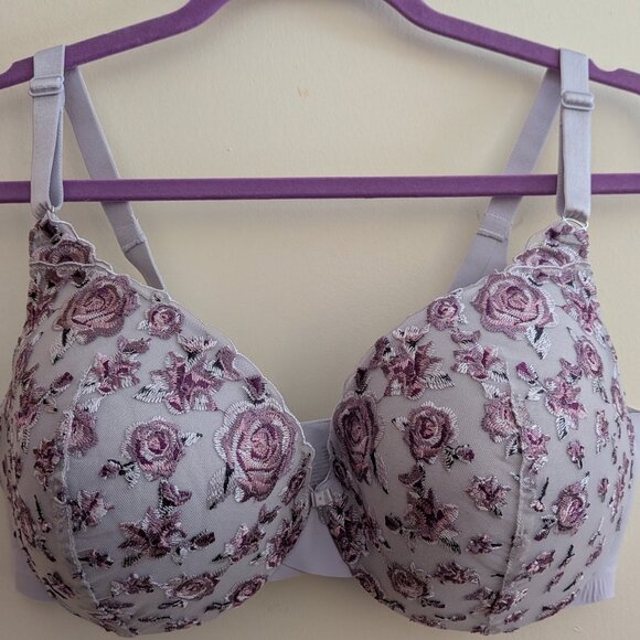 NWOT La Vie En Rose Lightly Lined Sleek Back Bra Mauve Roses Sz 38D - Picture 3 of 6